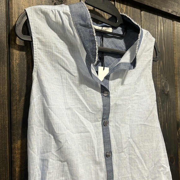 Pharaoh Top NWT 0 Chambray Blue Striped Button Up Japanese Boho Office Neutral - Picture 3 of 8